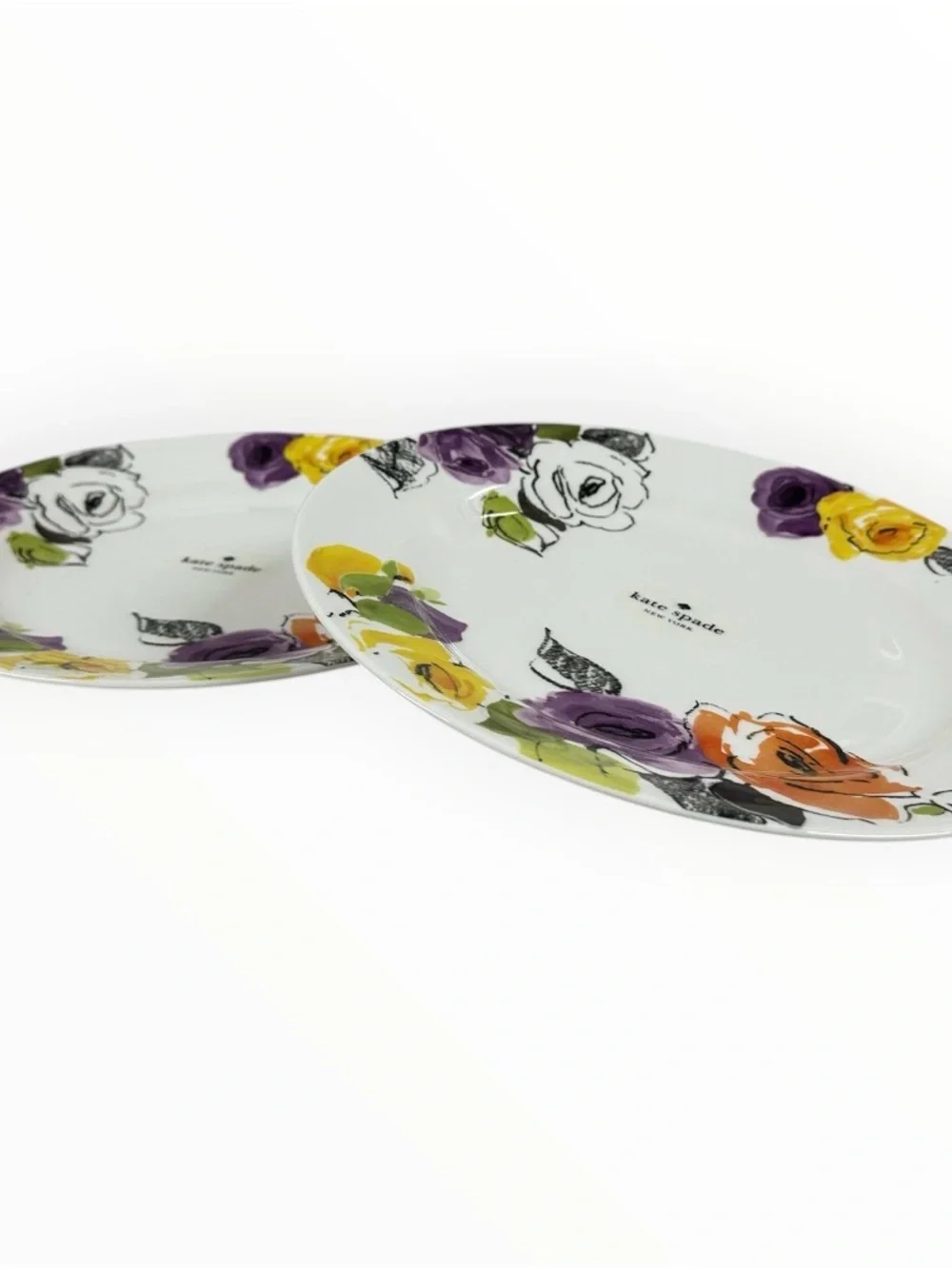 Kate Spade New York Charcoal Floral Dinner Plates Set of 2 Lenox 11.5”